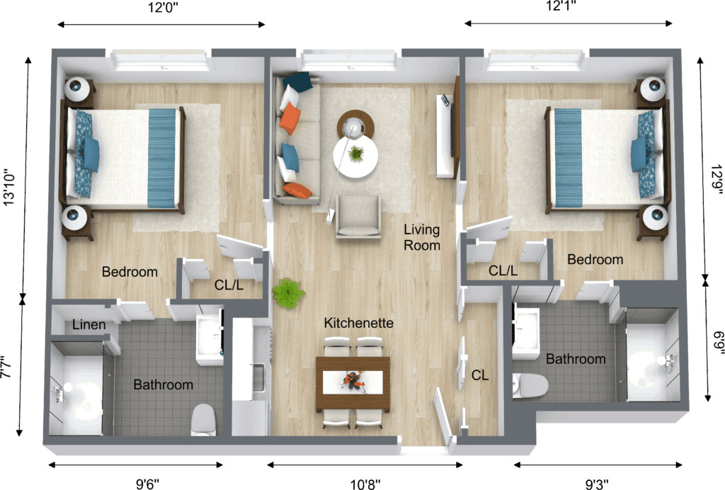 2 Bed Floor Plan Assisted Living | Farmington CT