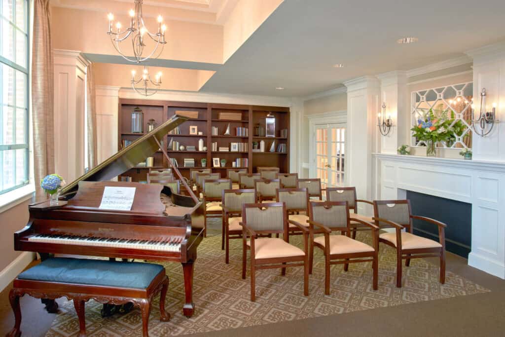 The Community Room is used for fun group activities and educational programs in assisted living near Milton, MA.