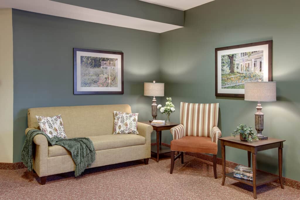 Cozy common room of assisted living near Southington, CT.