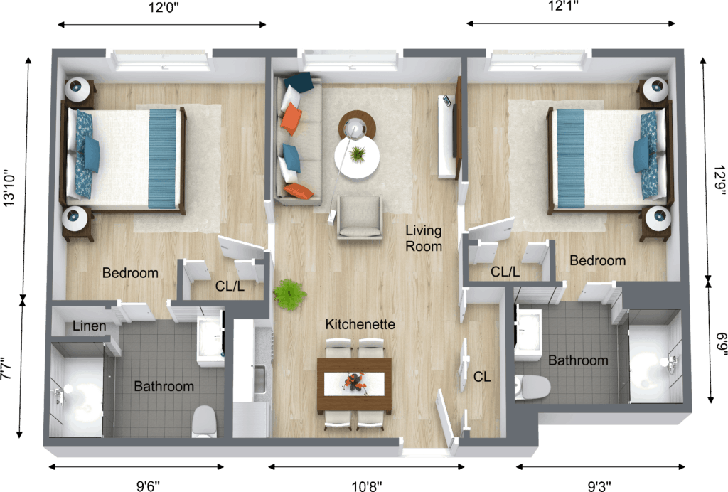 2 Bed Floor Plan Assisted Living | Farmington CT