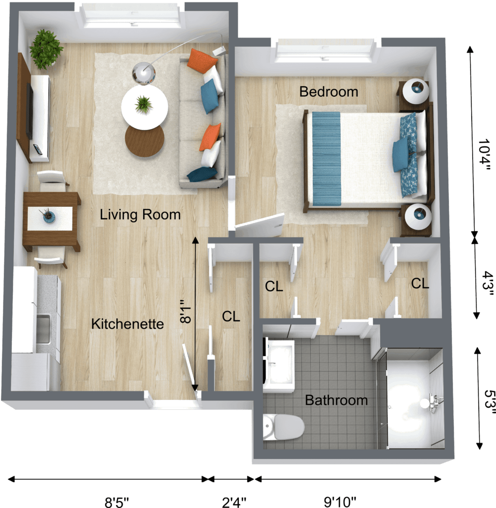 One Bed Assisted Living Floor Plan | Farmington CT