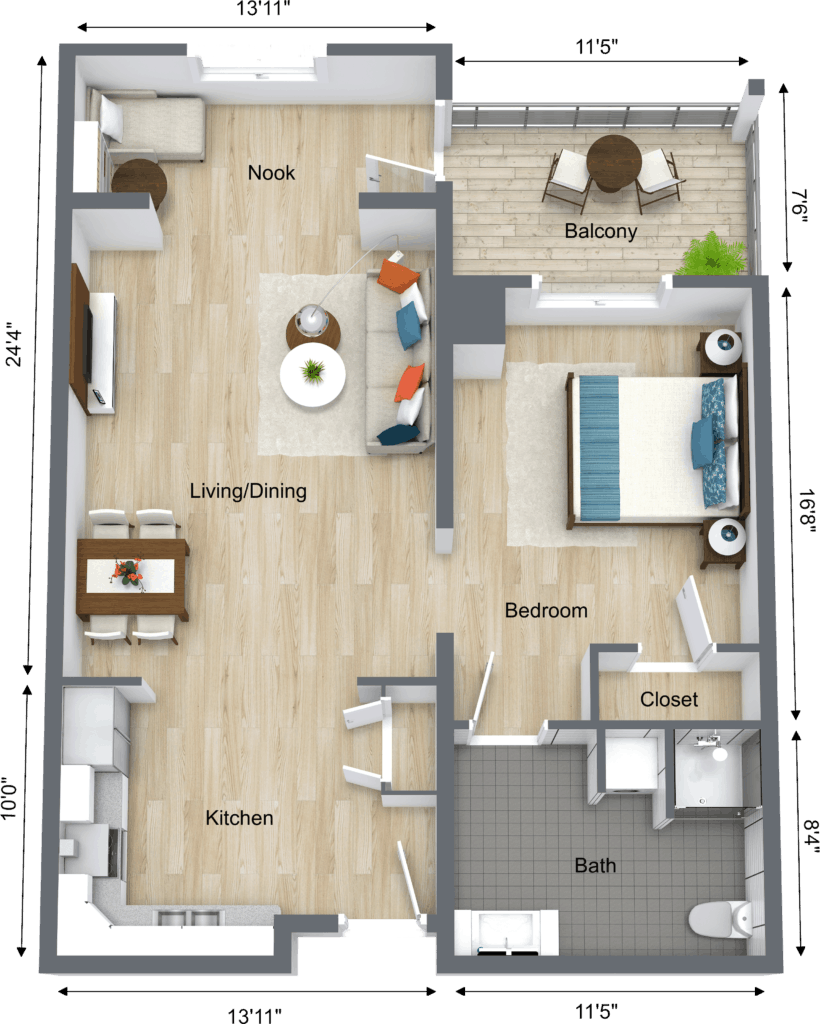 Armbrook 1BR Type B - Level 1 - 3D Floor Plan (1)