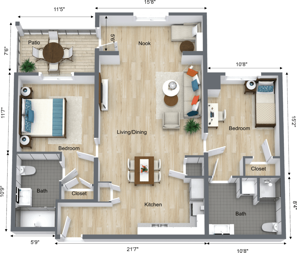 Armbrook 2BR Type A - Level 1 - 3D Floor Plan