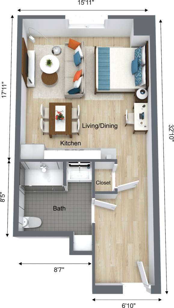 Armbrook Studio Type A - Level 1 - 3D Floor Plan