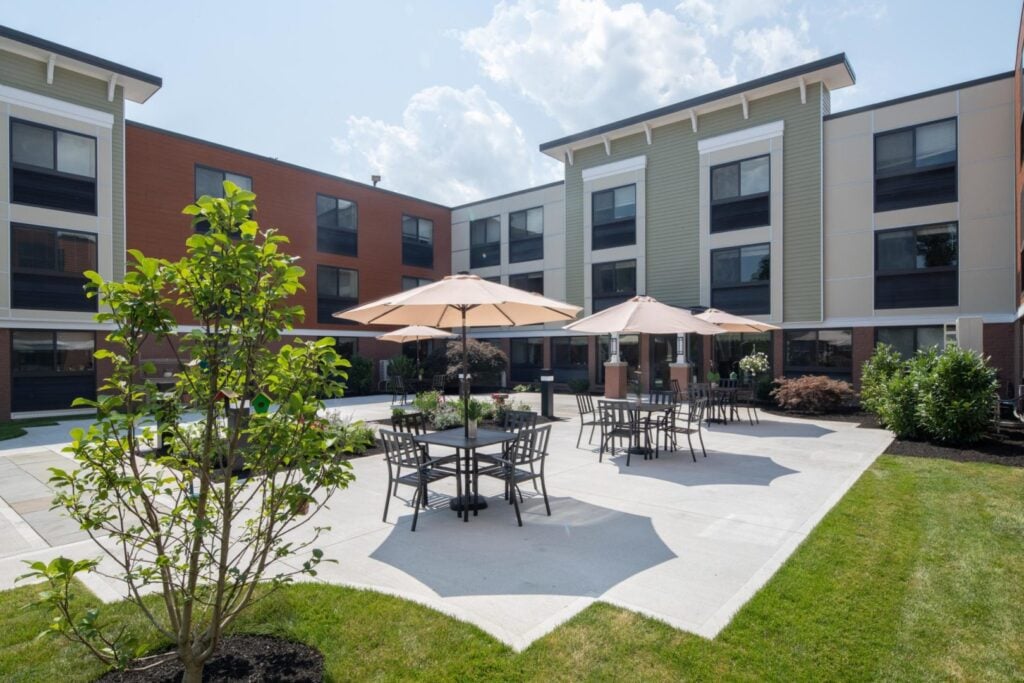 The sunny, outdoor courtyard at Anchor Bay Greenwich.