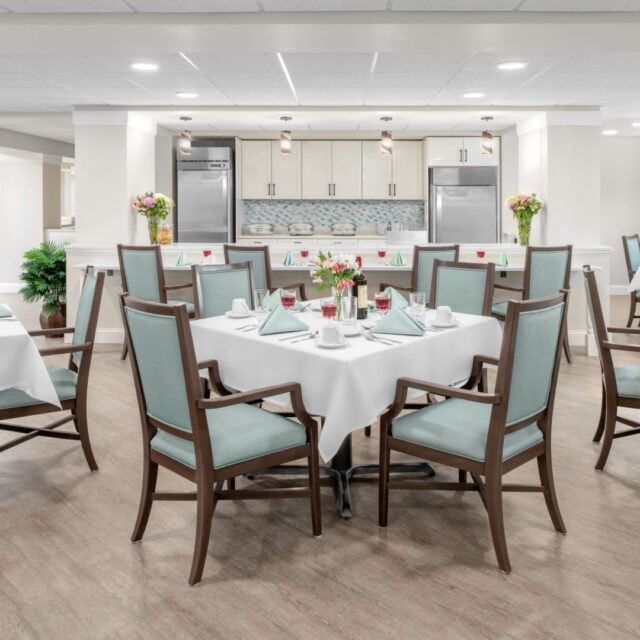 The bright dining room at Anchor Bay Greenwich with a view of the fridge area in East Greenwich.