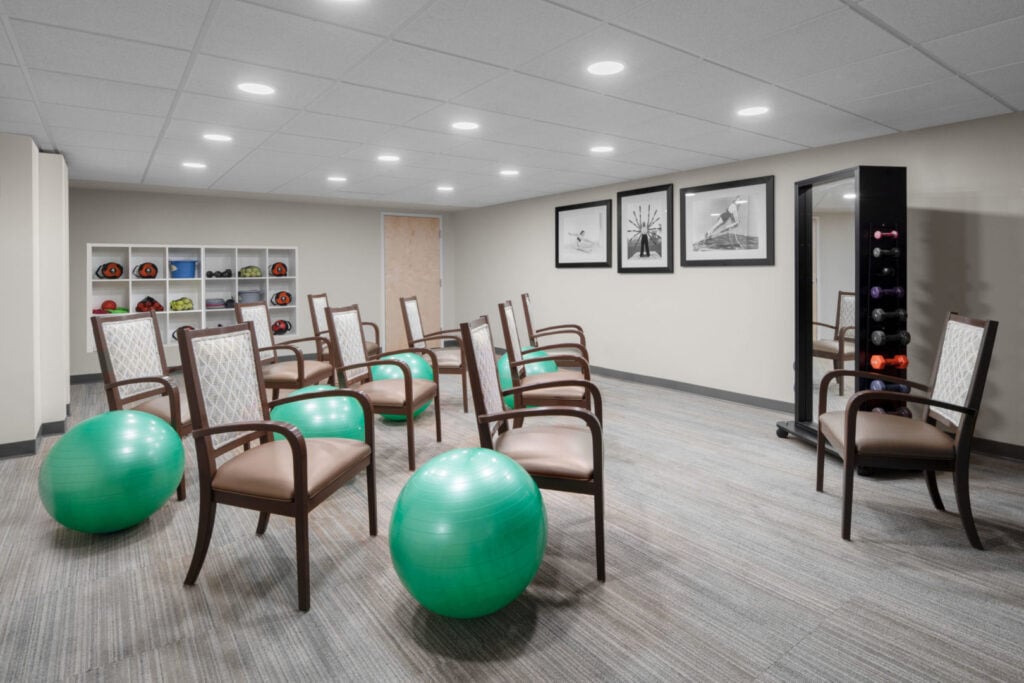 The Anchor Bay Greenwich Assisted Living fitness room in East Greenwich.