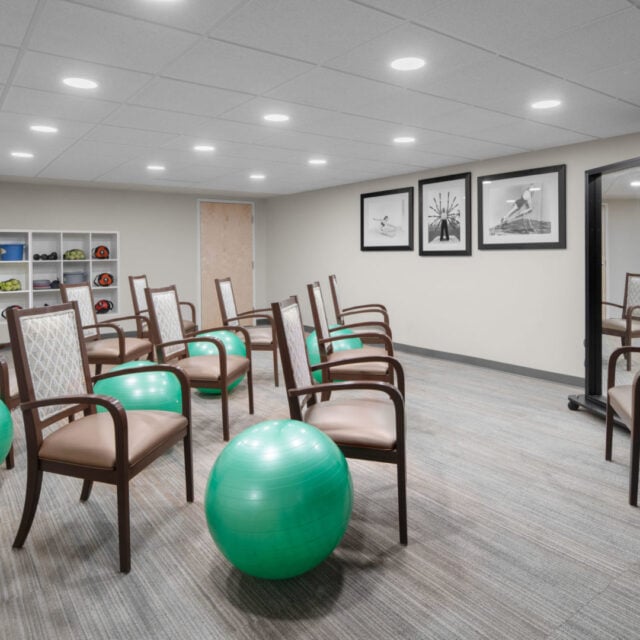 The Anchor Bay Greenwich Assisted Living fitness room in East Greenwich.